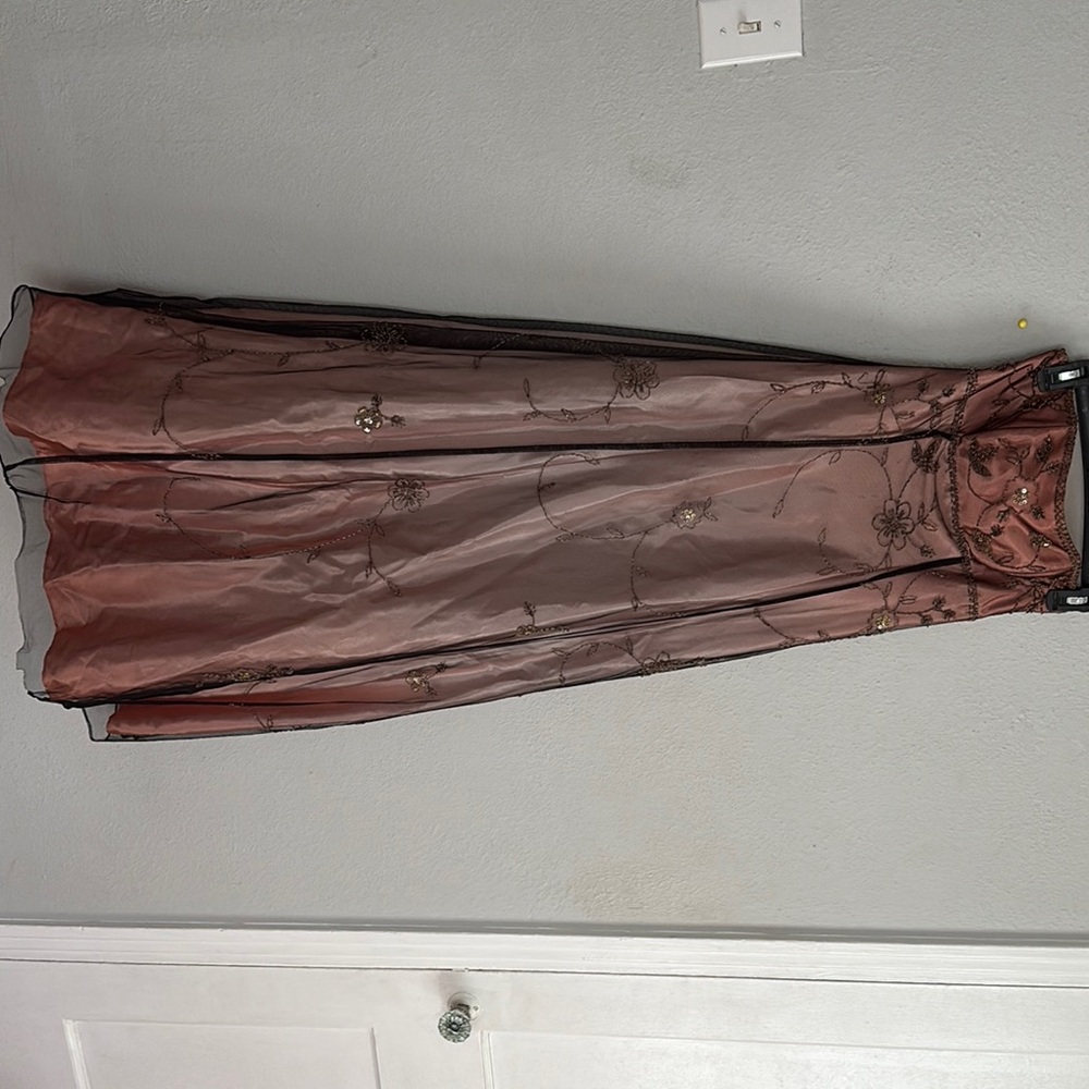 Blondie Nites Brown and Gold Maxi A-Line Dress